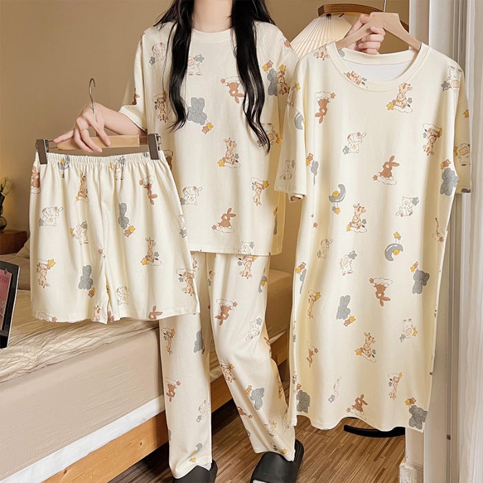 Summer Lightweight Cotton-Feel Sleepwear Set for Women AQY44605# Animal Star Moon