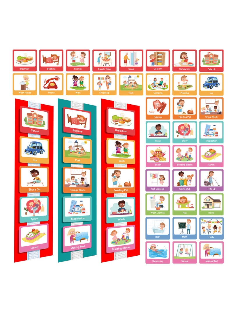 NOVOLAN Visual Time Chart for Children, Visual Time Chart Non-Verbal Communication Visual Aid Schedule Planning Daily Cards, Hook and Loop Tape, With 60 Visual Cards & 12 Background Boards - Image 1