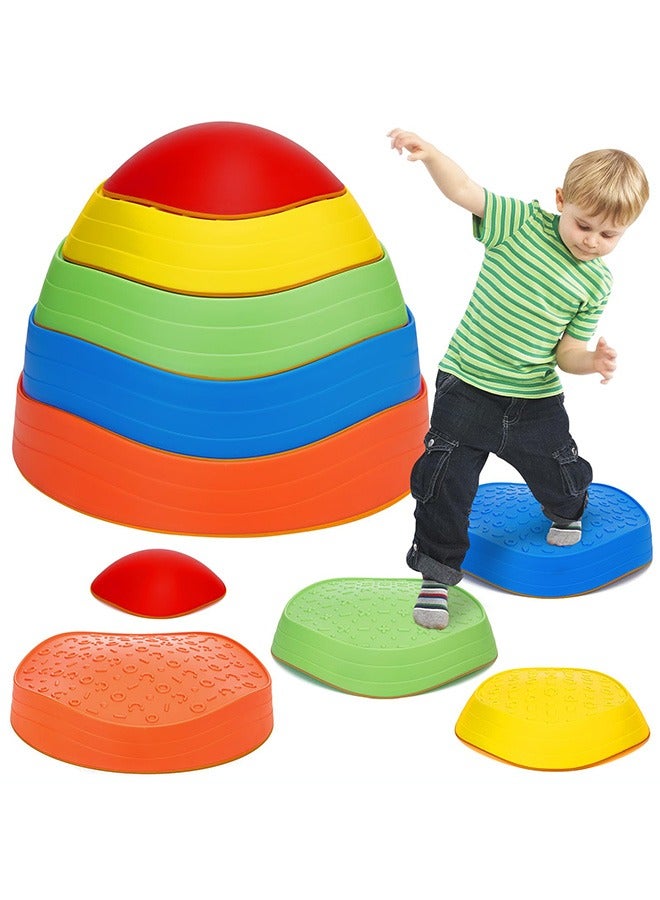 XiuWoo 5PC Stepping Stones for Kids, Non-Slip Rubber & Plastic Balance Toddler Stepping Stones for Children's Coordination Skills, Sensory Toys Obstacle Course for Kids Indoor Outdoor Play - Image 1
