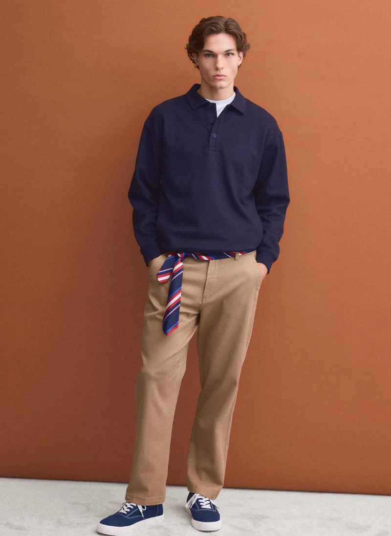 Ovs OVS Navy stretch polo-collar sweatshirt with a relaxed fit