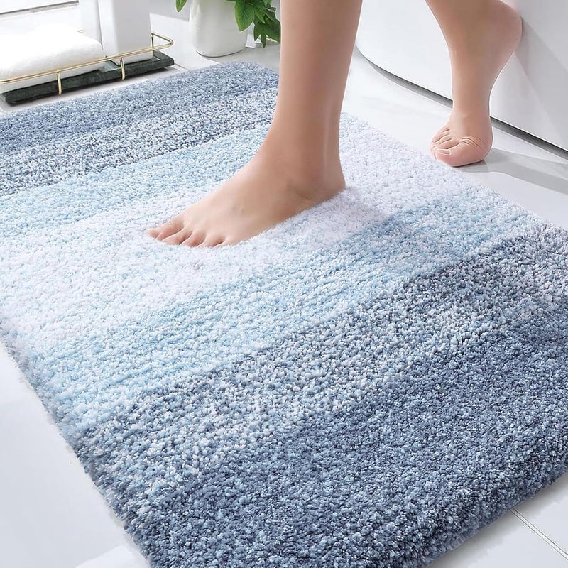 OLANLY Bathroom Rug Mat 36x24, Extra Soft and Absorbent Microfiber Bath Rugs, Non-Slip Plush Shaggy Bath Carpet, Machine Wash Dry, Bath Mats for Bathroom Floor, Tub and Shower, Blue - Image 1