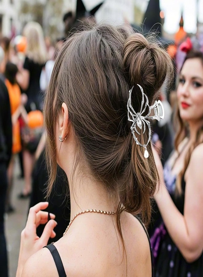 هابدو مشابك شعر معدنية على شكل عنكبوت من هابدو، قطعتان، فضية وسوداء، إكسسوارات شعر على شكل مخالب للهالوين للنساء والفتيات - Image 4