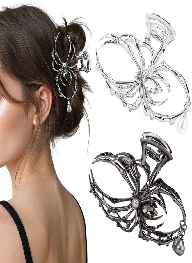 هابدو مشابك شعر معدنية على شكل عنكبوت من هابدو، قطعتان، فضية وسوداء، إكسسوارات شعر على شكل مخالب للهالوين للنساء والفتيات - Image 1