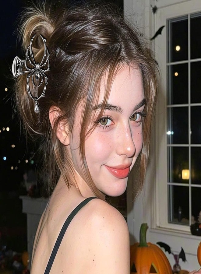 هابدو مشابك شعر معدنية على شكل عنكبوت من هابدو، قطعتان، فضية وسوداء، إكسسوارات شعر على شكل مخالب للهالوين للنساء والفتيات - Image 5