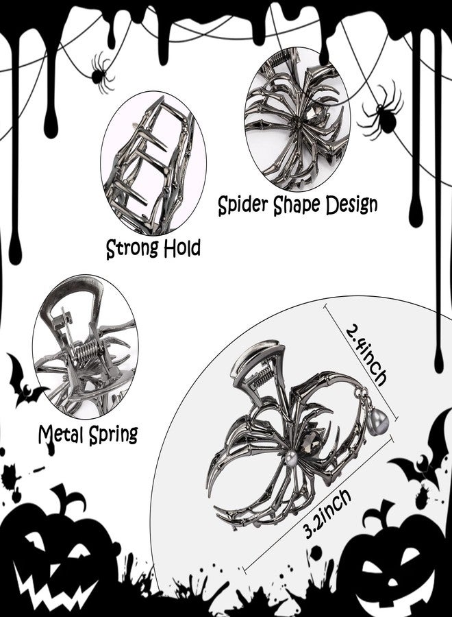 هابدو مشابك شعر معدنية على شكل عنكبوت من هابدو، قطعتان، فضية وسوداء، إكسسوارات شعر على شكل مخالب للهالوين للنساء والفتيات - Image 2