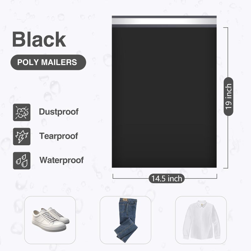 UCGOU Poly Mailers 12x15.5 Inch Black 100 Pack Medium Shipping Bags #5 Strong Thick Mailing Envelopes Self Sealing Adhesive Waterproof and Tear Proof Boutique Packaging Postal for Clothing - Image 2
