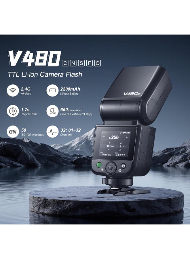 Godox V480C Camera Flash Speedlite, V480 C Touch Screen GODOX Flash, GN50 HSS 1/8000s Sync,Compatible with Canon EOS R RP R5 R6 R5 Mark II 90D R6 Mark II 750D 5D Mark IV M50 M3 6D Mark II - Image 2