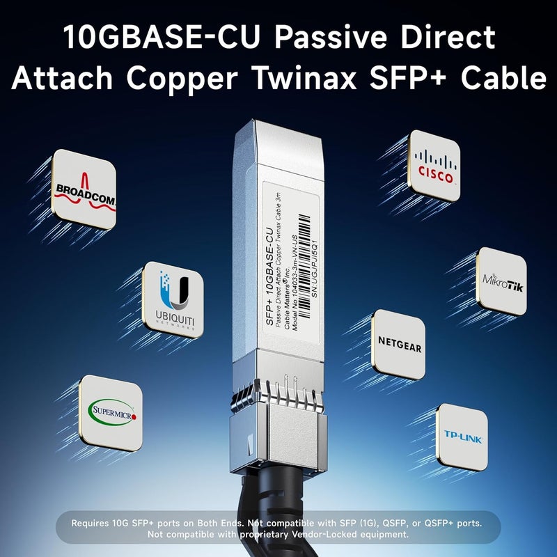 CableMatters 10Gbps DAC Twinax SFP Cable - 2m / 6.6ft, 10GBASE-CU Passive Direct Attach Copper Twinax SFP+ Cable, Compatible with Cisco, Ubiquiti, Huawei, Netgear, & Supermicro Devices - Image 4