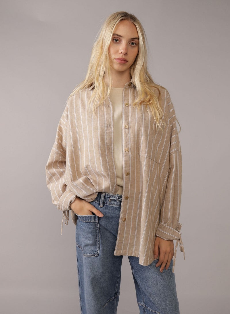 امريكان ايجل قميص بأكمام مربوطة كبير الحجم من مزيج الكتان - Image 1