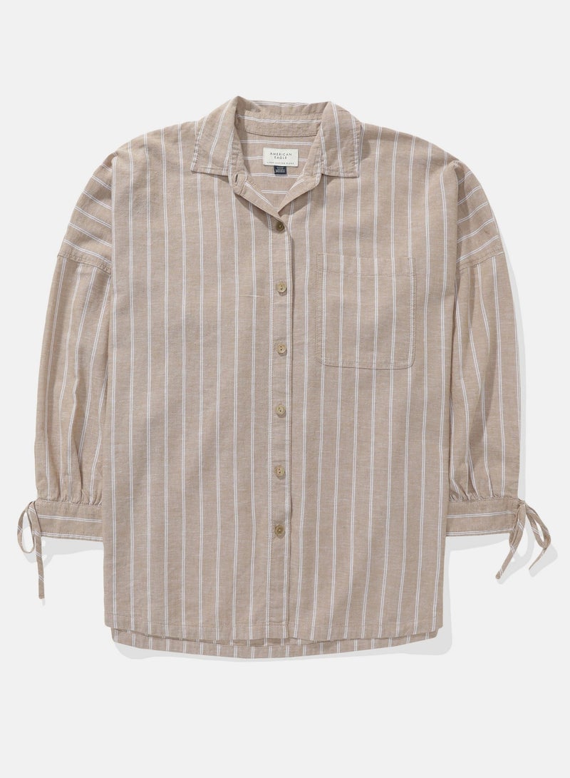 امريكان ايجل قميص بأكمام مربوطة كبير الحجم من مزيج الكتان - Image 3