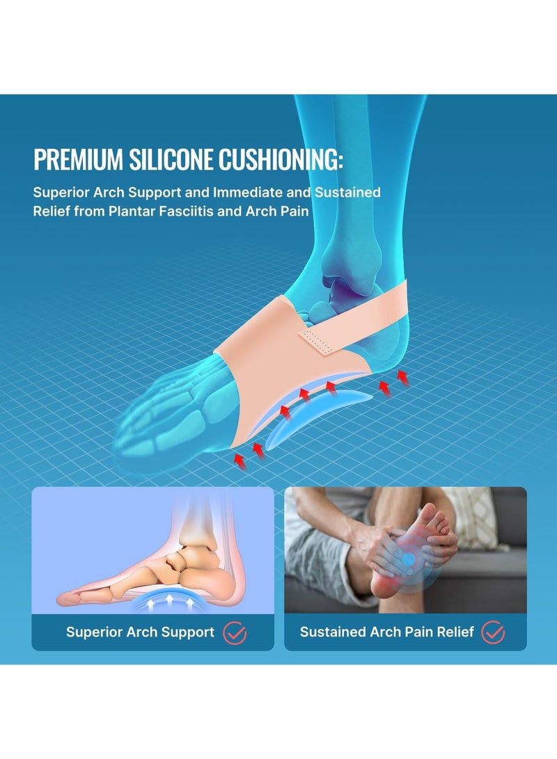 ماسكابوني دعامات دعم قوس القدمين لتخفيف التهاب اللفافة الأخمصية، دعامة قوس مطورة غير قابلة للارتداء ومانعة للانزلاق، دعامة تقويم مدمجة وأشرطة قابلة للتعديل، وسادات جل للقدم المسطحة العالية والساقطة للجنسين - Image 3