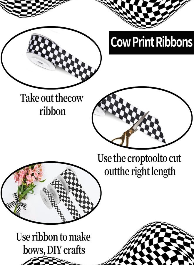 weizedm 3 Rolls White Checkered Printed Ribbon Black Grosgrain Ribbon,0.4, 0.87, 1.5 Inch Wide, 15 Yards in Total, Car Theme Checkered Ribbon ， for DIY Crafts Wreath Racing Car Party Wreath Decorations - Image 3