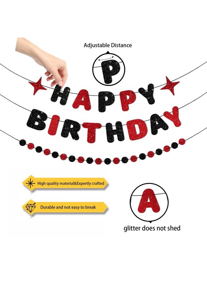 JNXCYQ Red and Black Happy Birthday Banner Glitter Garland for Black and Red Decorations Happy Birthday Decorations for Women Men Boys Girls 25st 30st 40st 50th 60st Party Decor - Image 3