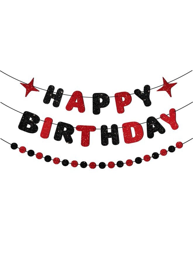 JNXCYQ Red and Black Happy Birthday Banner Glitter Garland for Black and Red Decorations Happy Birthday Decorations for Women Men Boys Girls 25st 30st 40st 50th 60st Party Decor - Image 1