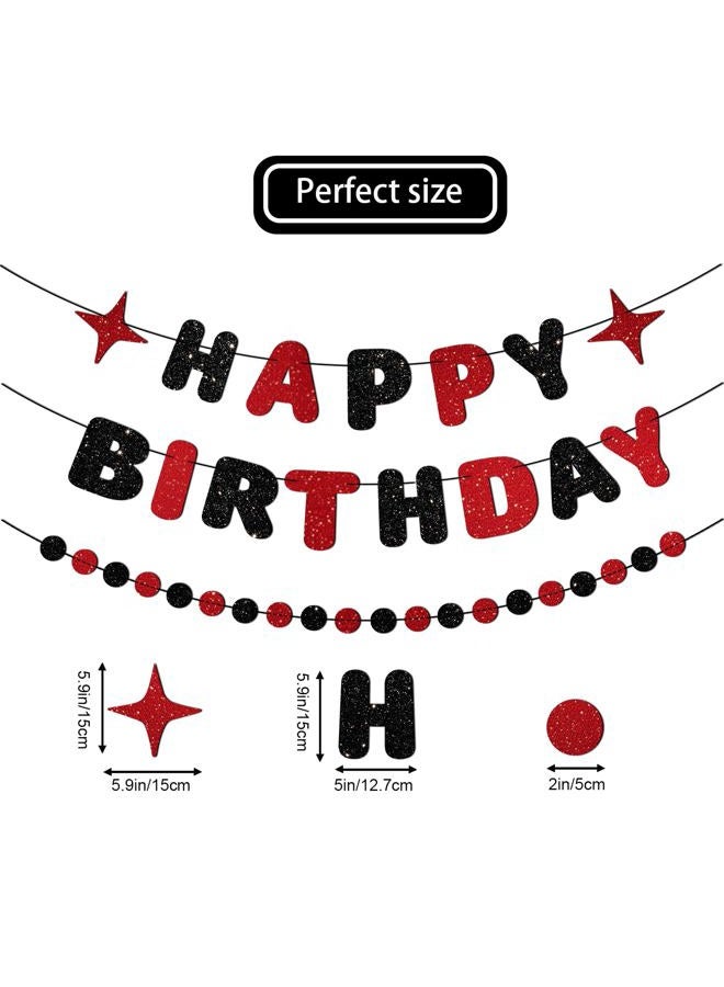 JNXCYQ Red and Black Happy Birthday Banner Glitter Garland for Black and Red Decorations Happy Birthday Decorations for Women Men Boys Girls 25st 30st 40st 50th 60st Party Decor - Image 2