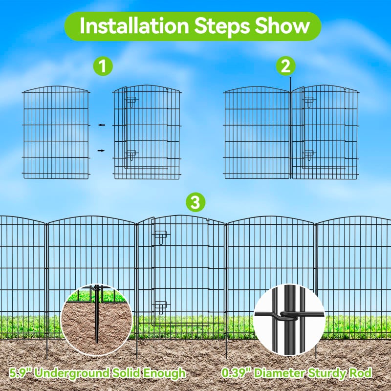 INJOPEXI Decorative Garden Fence 6 Panels 13ft (L)Ã—36in (H) Animal Barrier Fences with 5 Panels + 1 Gate, No Dig Garden Fencing Rustproof Metal Wire Temporary Rabbit Dog Fence for Patio Outdoor Yard - Image 3