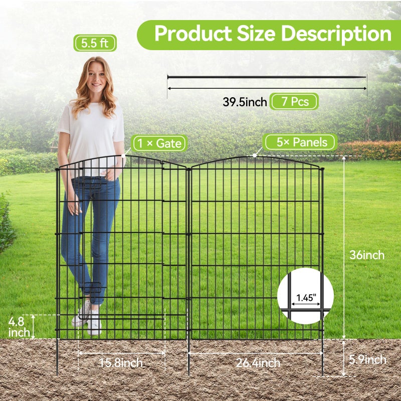 INJOPEXI Decorative Garden Fence 6 Panels 13ft (L)Ã—36in (H) Animal Barrier Fences with 5 Panels + 1 Gate, No Dig Garden Fencing Rustproof Metal Wire Temporary Rabbit Dog Fence for Patio Outdoor Yard - Image 2