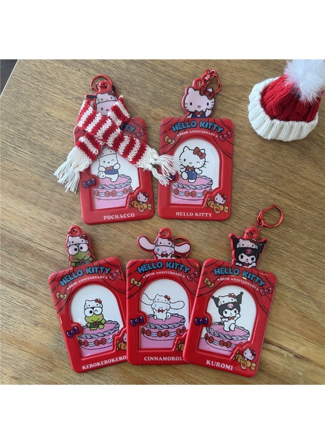 NIBEMINENT 1 - Piece Sanrio Katie Cat Kpop Photo Card Holder Pendant Key Chain ID Badge Holder ID Card Holder Photo Card Protector for School ID Office ID Access Card for Women Girls - Image 2
