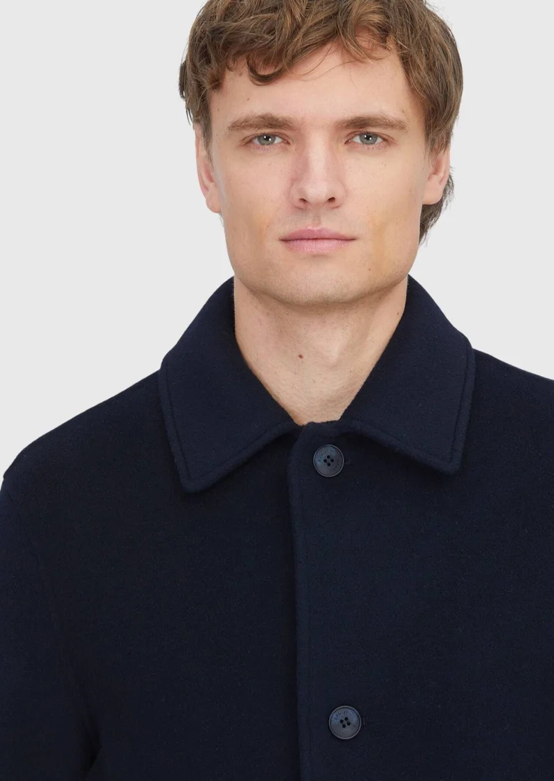 RAMSEY Navy Blue Regular Fit Shirt Collar Classical Weaving Overcoat