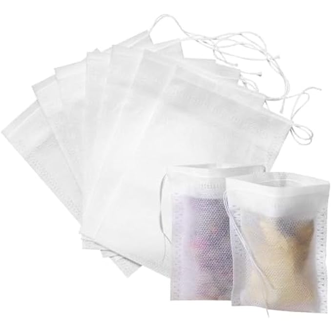 ECVV 400Pcs 9 * 7Cm Disposable Drawstring Tea Filter Bags NonWoven Fabric Pouches Seal Mesh Bags Coffee Sachet Bags For Loose Leaf Tea Coffee Herb Spice - Image 1