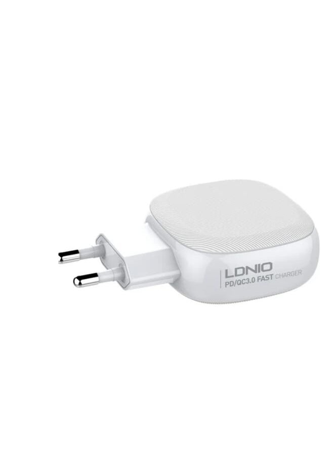 A3510Q High Quality EU Plug Travel Charger Dual USB Port & 1 Type-C Port 32W With Type-C To Lightning Cable - White
