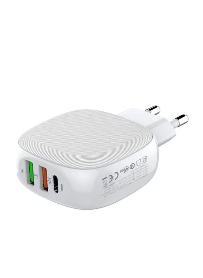 A3510Q High Quality EU Plug Travel Charger Dual USB Port & 1 Type-C Port 32W With Type-C To Lightning Cable - White