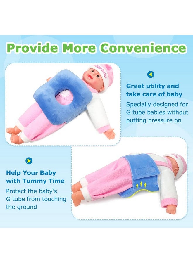 G Tube Tummy Time Pillow for Baby Feeding Tube Belt Pad Pillow with A Hole for Infant Children Kid Adjustable Hook & Loop Closure, Blue, 25*23*2cm  - Image 1
