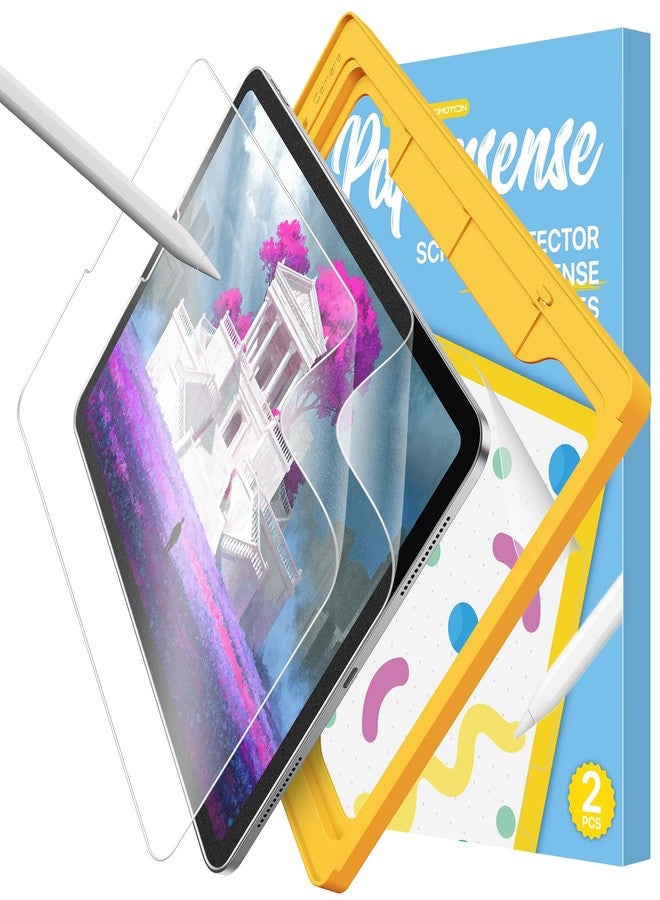 أوموتون واقي شاشة ورقي من OMOTON PAPERSENSE، عبوة من قطعتين، لأجهزة iPad Pro مقاس 11 بوصة (2022/2021/2020/2018) و iPad Air من الجيلين الخامس والرابع (10.9 بوصة، 2022 و2020)، فيلم PET غير لامع مضاد للتوهج مع صينية سهلة التركيب. - Image 1