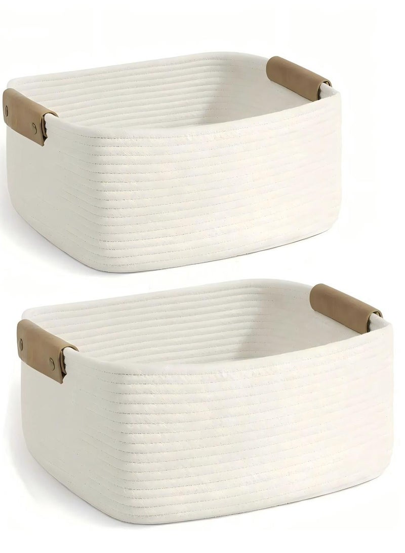 AiheArron Storage Basket, Storage Baskets for Shelves Organizer, Cotton Rope Baskets for Storage, Woven Basket for Handles,Towel Baskets for Bathroom - Set of 2(White,L&M) - Image 1