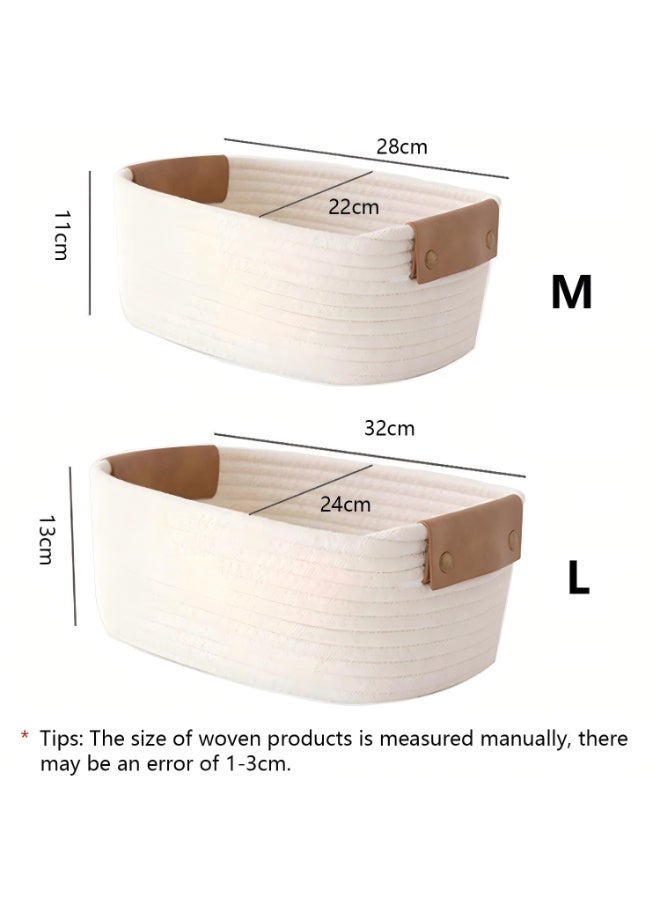 AiheArron Storage Basket, Storage Baskets for Shelves Organizer, Cotton Rope Baskets for Storage, Woven Basket for Handles,Towel Baskets for Bathroom - Set of 2(White,L&M) - Image 4