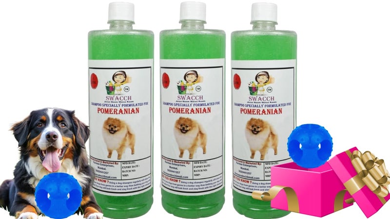 swacch Pet Shampoo | Puppy Safe Shampoo | PH Balanced | Ditch to Itch for Pomeranian Dog Shampoo 3 Litre (Neem Alovera) + Goofy Ball Chew Toy Combo Pack - Image 1