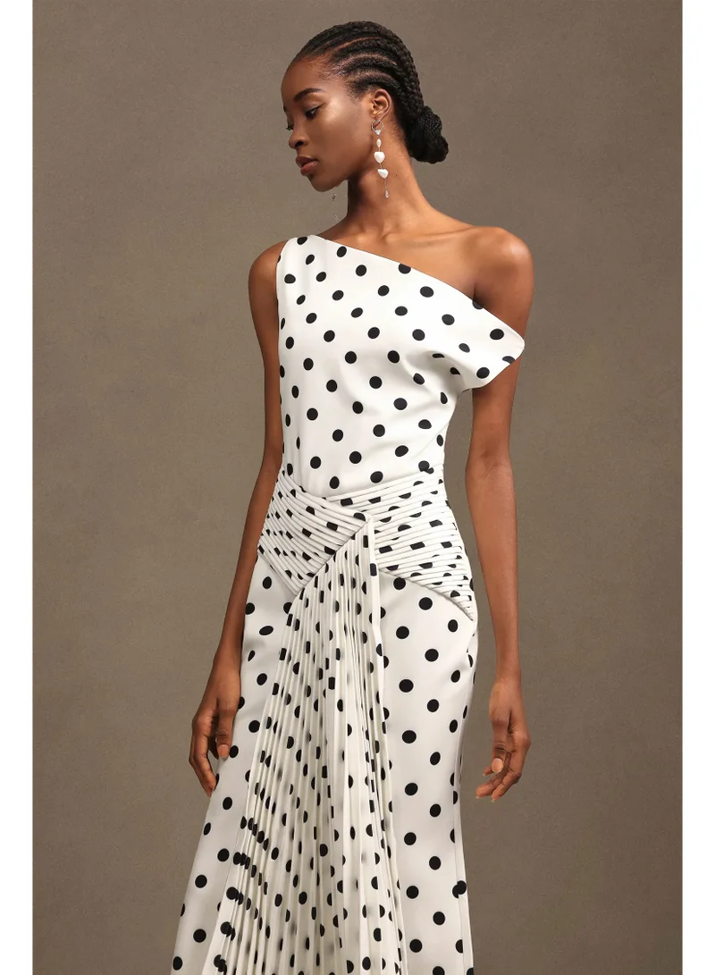 Bella Barnett Hutuny Polka Dot One Shoulder Fold Maxi Dress