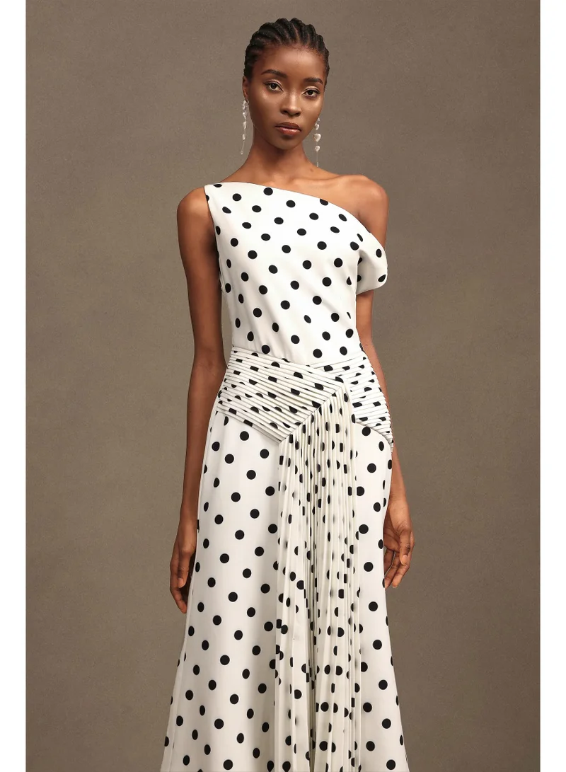 Bella Barnett Hutuny Polka Dot One Shoulder Fold Maxi Dress
