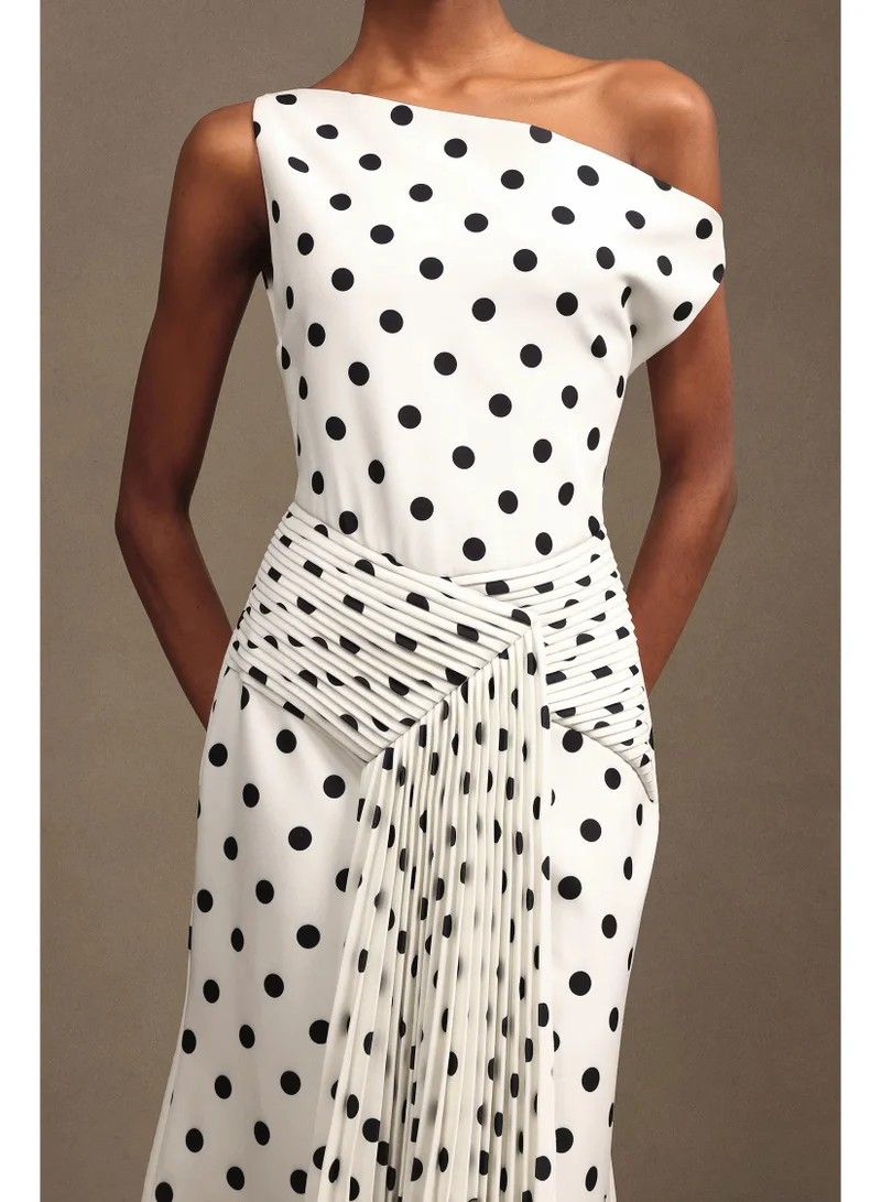 Bella Barnett Hutuny Polka Dot One Shoulder Fold Maxi Dress