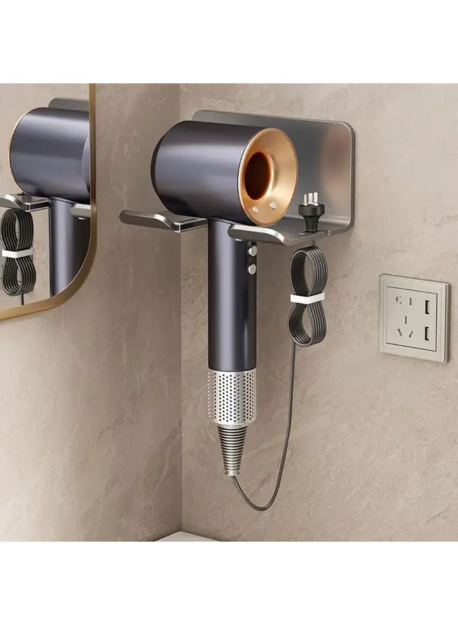 رفرف مجفف الشعر مثبت على الحائط بلون الرمادي الداكن بدون حفر، رف حمام متين يوفر المساحة وتركيب خالٍ من التلف. - Image 4