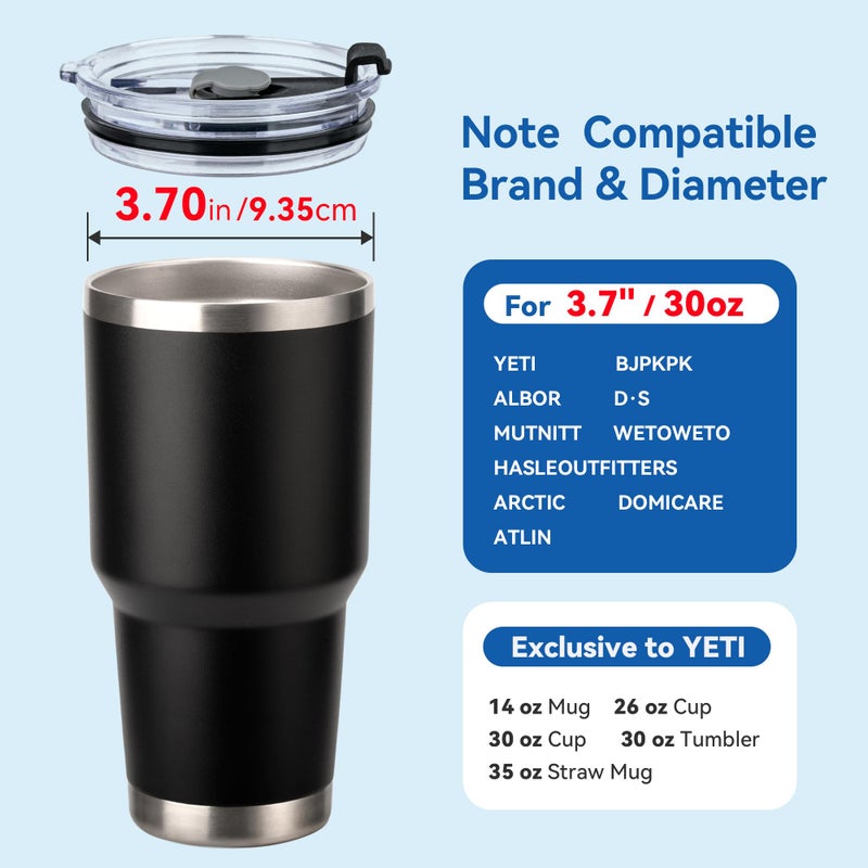 Prurex 30 Oz Tumbler Lids, Replacement Lids for 30oz Yeti Rambler, Ozark Trail and More, BPA Free, 30 OZ Tumbler and 40 OZ Silver Buffalo, Cup Cover (Black 2Pack) - Image 3
