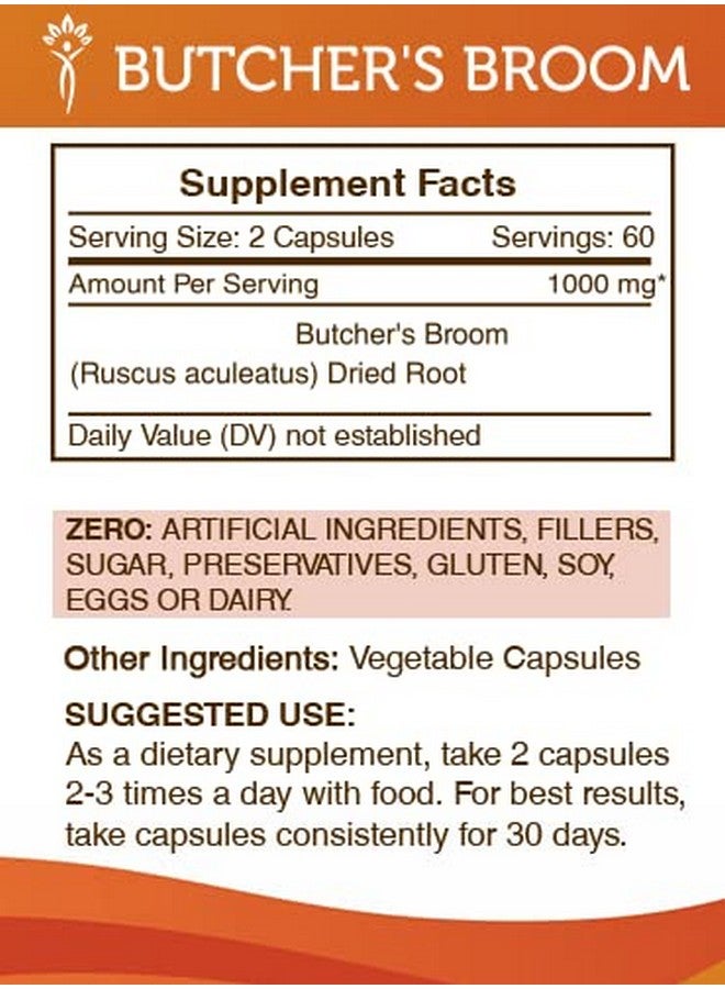 Secrets of the Tribe Butcher'S Broom 120 Capsules 1000 Mg Butcher'S Broom (Ruscus Aculeatus) Dried Root (120 Capsules) - Image 5