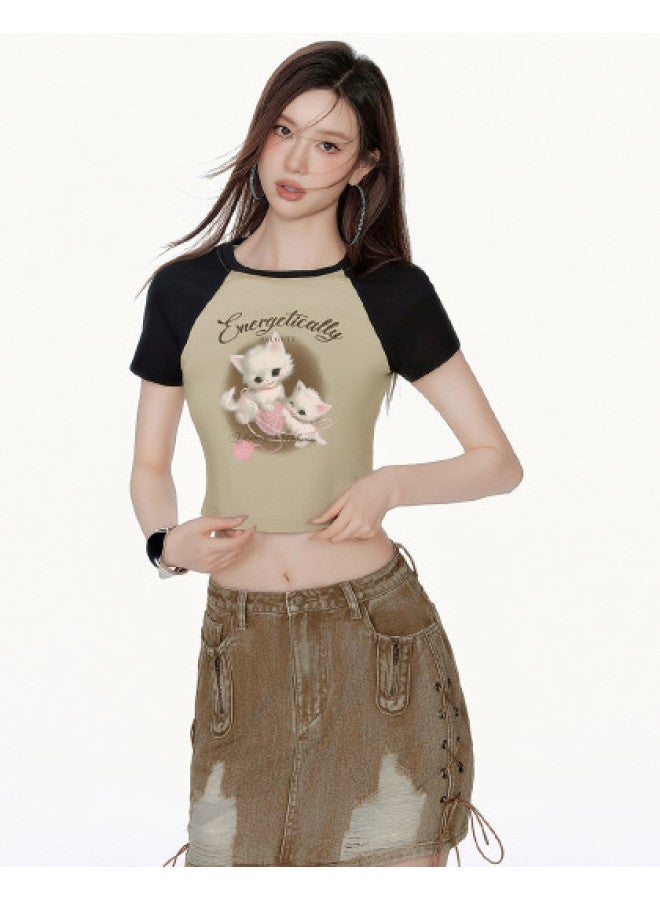 EPTISON تي شيرت نسائي بأكمام قصيرة - تي صيفي بطباعة عتيقة مع أكمام راغلان بلونين، تصميم ضيق أنيق وحار، بلوزة قصيرة - Image 1