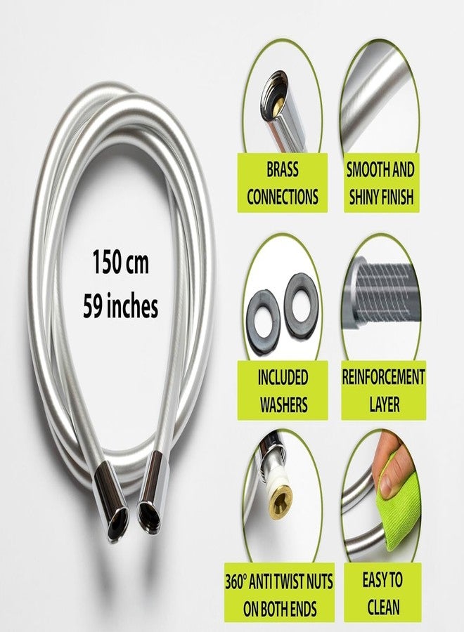 JIALTO PVC Smooth Shower Hose Replacement, Extra Long 1.5 Meter Flexible PVC Shower Hose for Handheld Shower, Long Shower Head Hose Extension, Shower Hoses Extender (SILVER) - Image 3