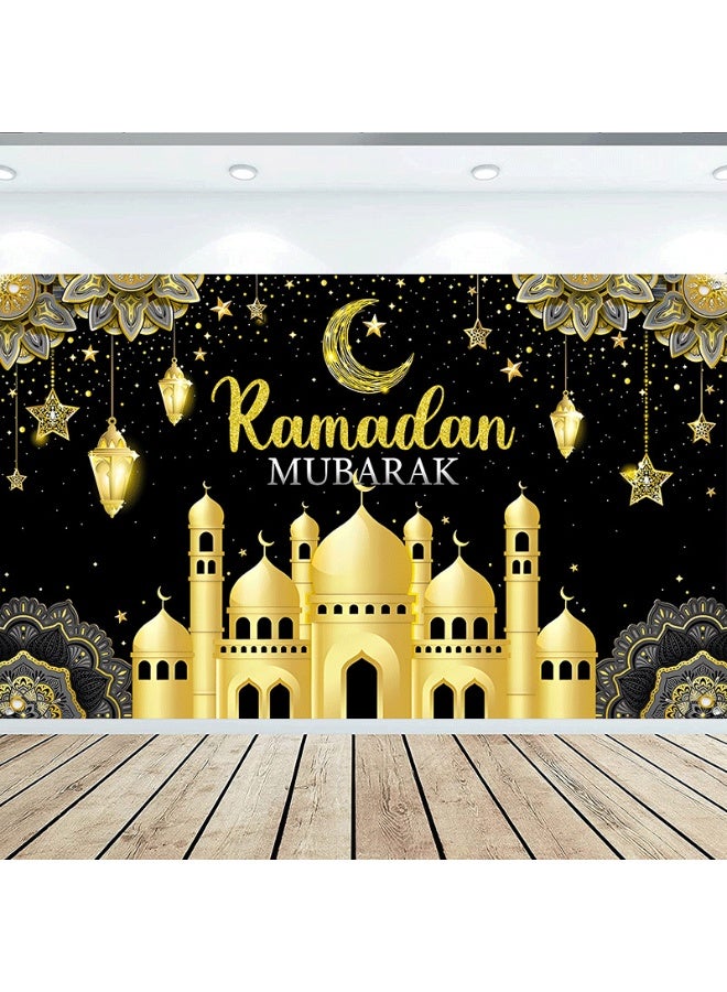 NIBEMINENT Ramadan Mubarak Door Cover Ramadan Decorations for Home, Large Eid Mubarak Ramadan Backdrop with Moon Castles Sign for Muslim Indoor Outdoor Decor Party Supply 180*110cm  - Image 1