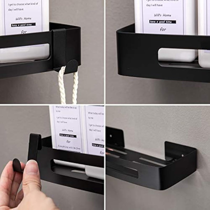 APL Display Corner Shower Caddy 2 Pack Bathroom Corner Shelf Wall Mounted Bathroom Shelf with Hooks Storage Rack For Toilet, Shampoo And Kitchen, Stainless Steel(Black) - Image 4