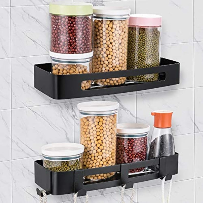 APL Display Corner Shower Caddy 2 Pack Bathroom Corner Shelf Wall Mounted Bathroom Shelf with Hooks Storage Rack For Toilet, Shampoo And Kitchen, Stainless Steel(Black) - Image 3