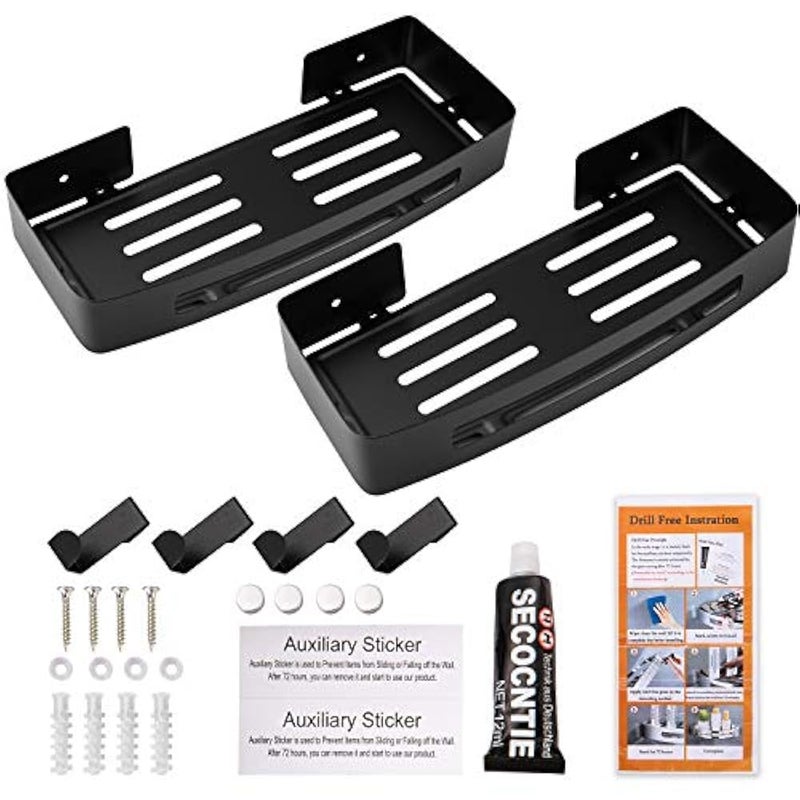 APL Display Corner Shower Caddy 2 Pack Bathroom Corner Shelf Wall Mounted Bathroom Shelf with Hooks Storage Rack For Toilet, Shampoo And Kitchen, Stainless Steel(Black) - Image 5