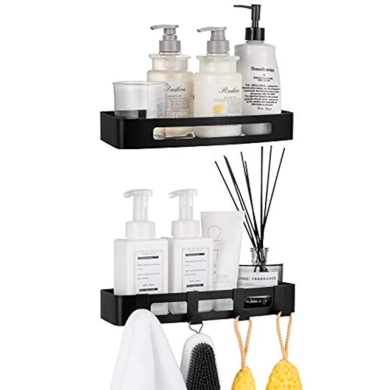 APL Display Corner Shower Caddy 2 Pack Bathroom Corner Shelf Wall Mounted Bathroom Shelf with Hooks Storage Rack For Toilet, Shampoo And Kitchen, Stainless Steel(Black) - Image 1