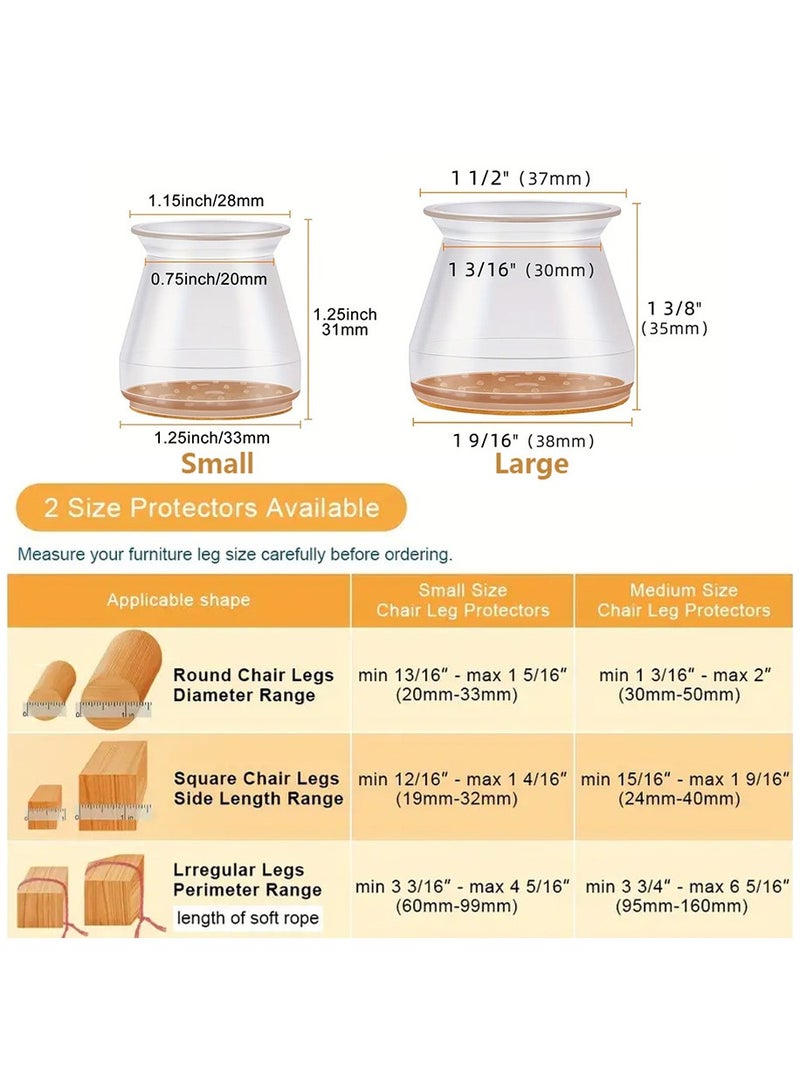 Fasola 24 Pcs Chair Leg Floor Protectors, Furniture Felt Pads Silicone Covers Caps for Chairs,Chair Leg Protectors for Hardwood Floors (Clear/Brown) - Image 3