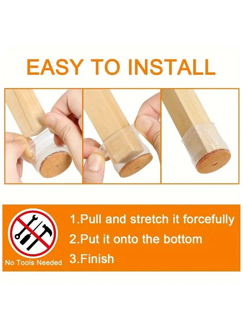 Fasola 24 Pcs Chair Leg Floor Protectors, Furniture Felt Pads Silicone Covers Caps for Chairs,Chair Leg Protectors for Hardwood Floors (Clear/Brown) - Image 5