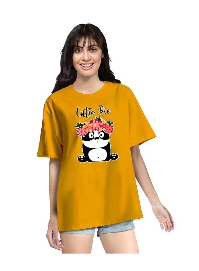 OPLU Store Women's Oversized Graphic Printed T-Shirts. 100% Cotton, Loose Tshirt, Casual, Drop Shoulder, Yellow, 2XL - Image 1