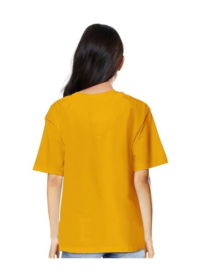 OPLU Store Women's Oversized Graphic Printed T-Shirts. 100% Cotton, Loose Tshirt, Casual, Drop Shoulder, Yellow, 2XL - Image 3