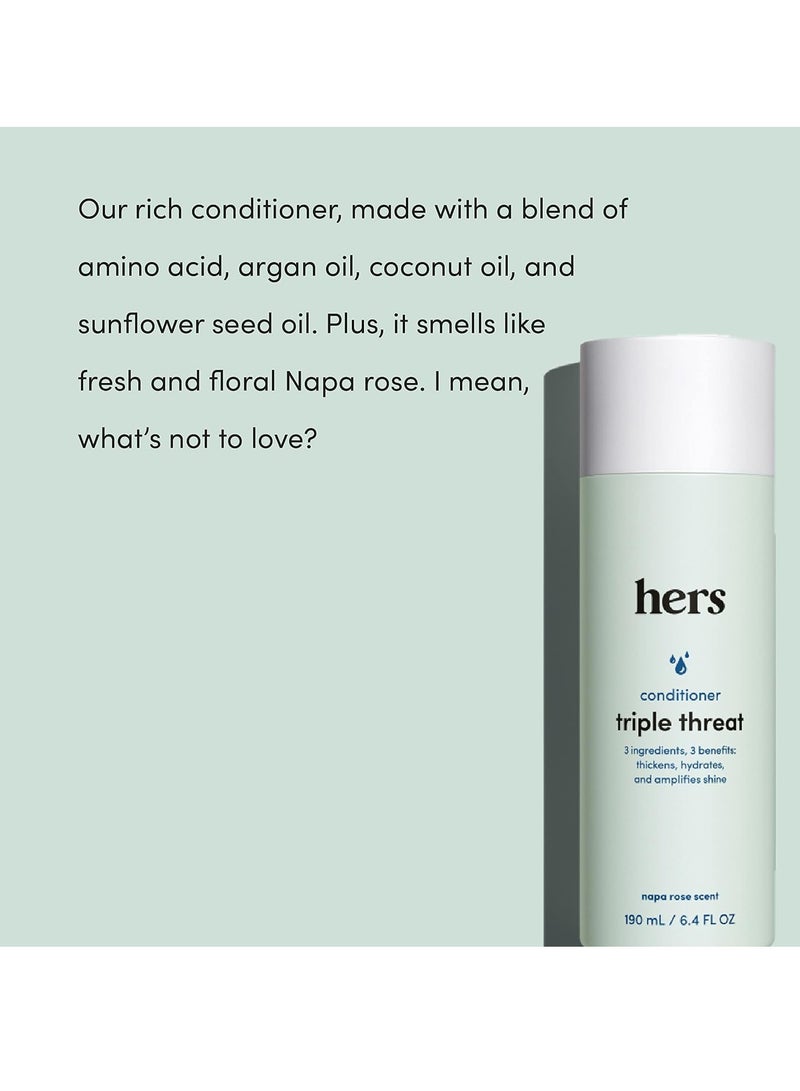 Hers Hers Triple Threat Shampoo, Conditioner and Minoxidil Set - Hair Loss Treatment For Women - Includes Foam 5% Minoxidil Treatment, Color Safe Hair Thickening Shampoo and Conditioner - 3 Count - Image 2