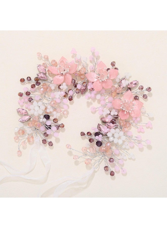 كامبسيس قطعة شعر زفاف من Campsis مصنوعة من اللؤلؤ الفضي وغطاء رأس من الزهور للعروس وحفلات الزفاف وأعياد الميلاد وإكسسوارات شعر الزفاف الكريستالية للفتيات - Image 2